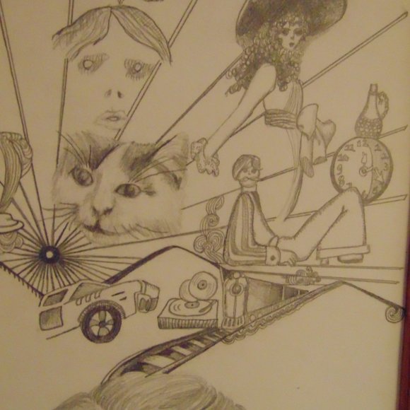 Girl Daydreaming, Original Pencil Sketch, Wood Frame, 12.5x15.5 - Picture 5 of 7